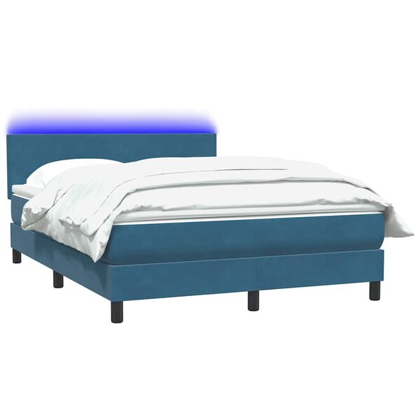 vidaXL Boxspringbett mit Matratze & LED Dunkelblau 140x210 cm Samt