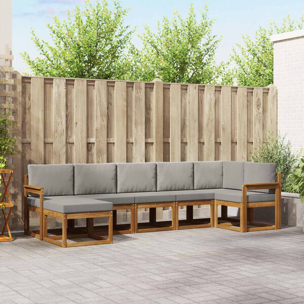 vidaXL Outdoor-Sofagarnitur mit Kissen 7 pcs Nat&uuml;rlich und Hellgrau