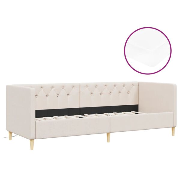 vidaXL Tagesbett mit Matratze USB Creme Stoff 90x200 cm