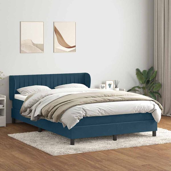 vidaXL Boxspringbett mit Matratze Dunkelblau 160x210 cm Samt
