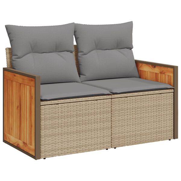 vidaXL Gartensofa mit Kissen 2-Sitzer Beige Poly Rattan