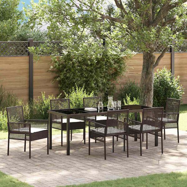 vidaXL Garten Essgruppe mit Kissen 7 pcs Braun Poly-Rattan