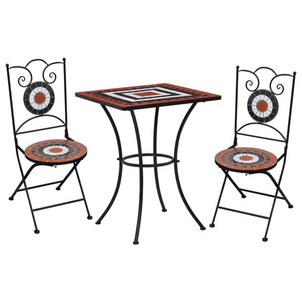 vidaXL 3-tlg. Bistro-Set Mosaik Keramik Terrakotta und Wei&szlig;