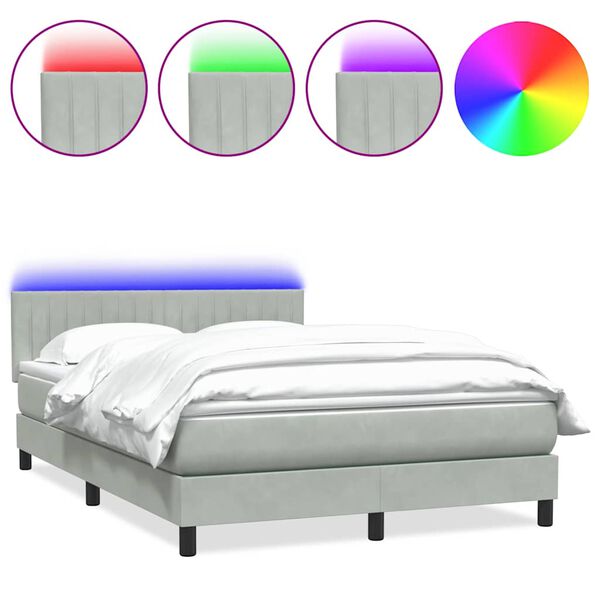 vidaXL Boxspringbett mit Matratze & LED Hellgrau 140x210 cm Samt