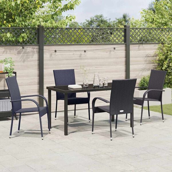 vidaXL Garten Essgruppe 5 pcs Schwarz Pulverbeschichteter Stahl
