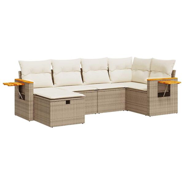 vidaXL 6-tlg. Garten-Sofagarnitur mit Kissen Beige Poly Rattan