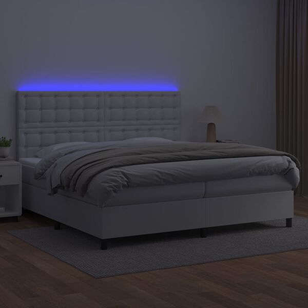 vidaXL Boxspringbett mit Matratze & LED Wei&szlig; 200x200 cm Kunstleder