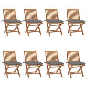 vidaXL Klappst&uuml;hle mit Kissen, 8-teilig, Massivholz Teakholz