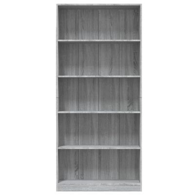 vidaXL Bücherregal 5 Fächer Grau Sonoma-Eiche 80x24x175 Holzwerkstoff
