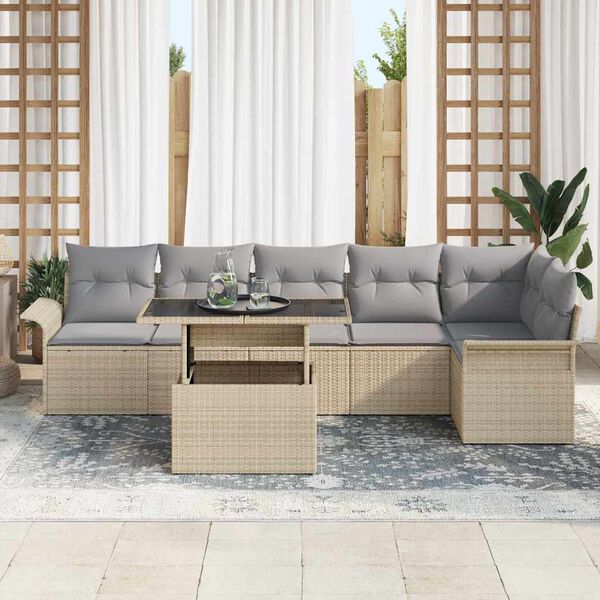 vidaXL Gartensofa-set mit Kissen 7 pcs Beige Poly-Rattan