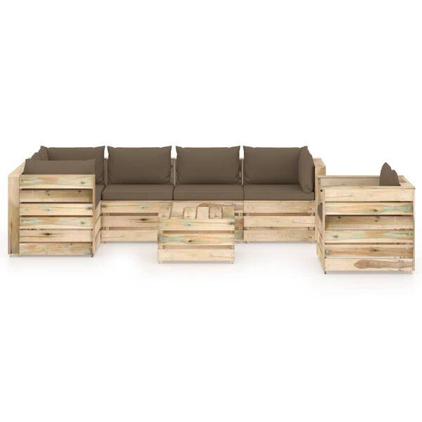 vidaXL 7-tlg. Garten-Lounge-Set mit Kissen Gr&uuml;n Impr&auml;gniertes Holz