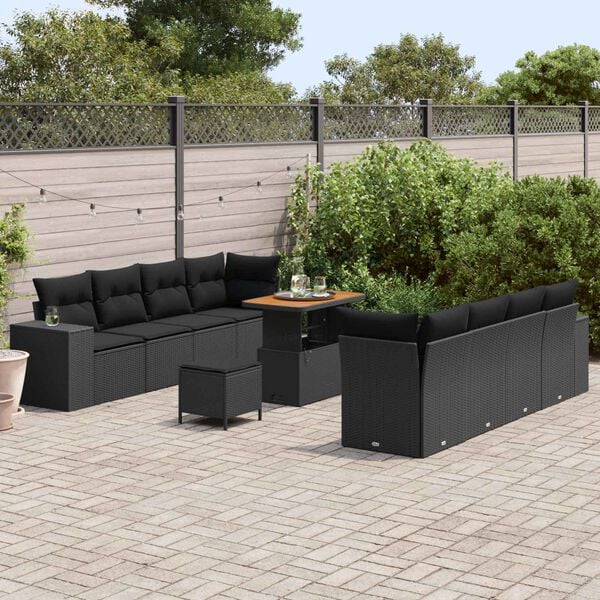 vidaXL Gartensofa-set mit Kissen 11 pcs Schwarz Poly-Rattan