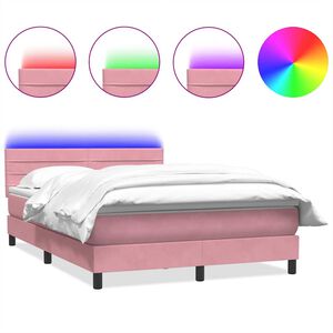 vidaXL Boxspringbett mit Matratze & LED Rosa 140x210 cm Samt
