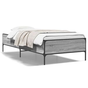 vidaXL Bettgestell Grau Sonoma 100x200 cm Holzwerkstoff und Metall