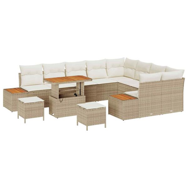 vidaXL Garten-Sofa-Set mit Kissen mit Speicher Beige Poly Rattan