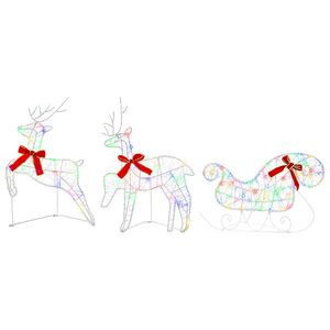 vidaXL Weihnachtsrentier mit Schlitten 3 stk. 60 LEDs Mehrfarbig