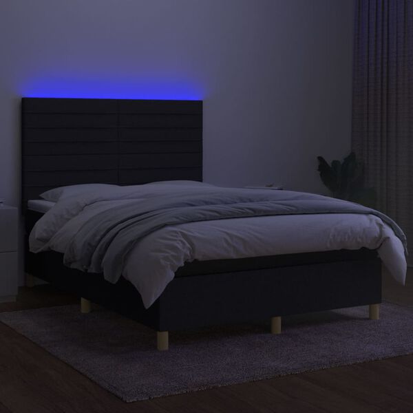 vidaXL Boxspringbett mit Matratze & LED Schwarz 140x190 cm Stoff