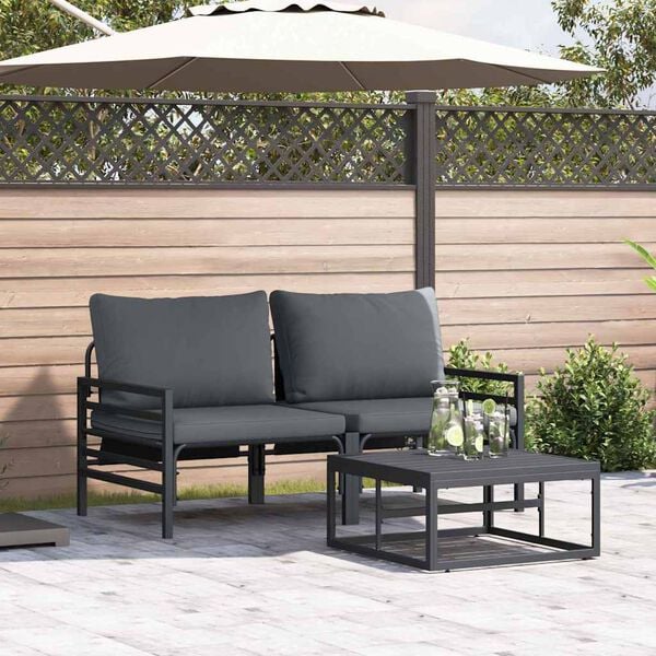 vidaXL Gartensofa-set mit Kissen 3 pcs Schwarz Stahl