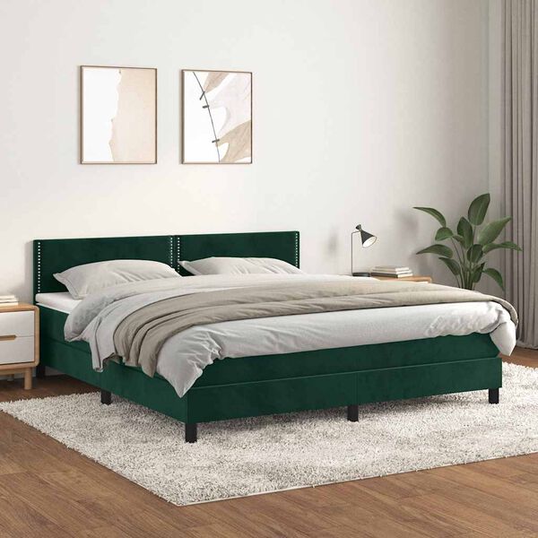 vidaXL Boxspringbett mit Matratze Dunkelgr&uuml;n 160x200 cm Samt