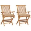 vidaXL Gartenst&uuml;hle mit Beigen Kissen 2 Stk. Massivholz Teak