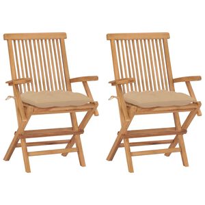 vidaXL Gartenst&uuml;hle mit Beigen Kissen 2 Stk. Massivholz Teak