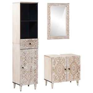 vidaXL Badezimmerm&ouml;bel-Set mit Schubladen 3 pcs Wei&szlig; Massivholz Mango