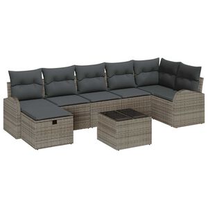 vidaXL Garten-Sofa-Set mit Kissen mit Speicher 8 pcs Grau Poly Rattan