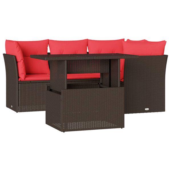 vidaXL 5-teiliges Gartensofa-Set mit Kissen, braun, Polyrattan