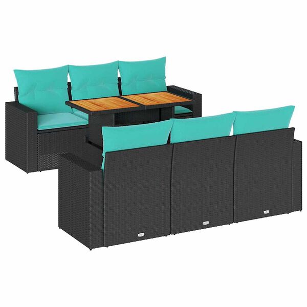 vidaXL 7-tlg. Garten-Sofagarnitur mit Kissen Schwarz Poly Rattan
