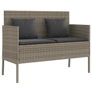 vidaXL Gartenbank mit Kissen Grau Poly Rattan