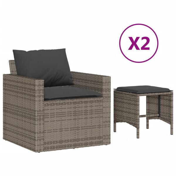 vidaXL 4-tlg. Garten-Sofagarnitur mit Kissen Grau Poly Rattan