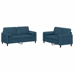vidaXL 2-tlg. Sofagarnitur mit Kissen Blau Samt