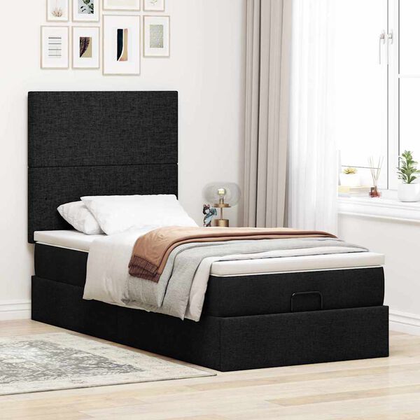 vidaXL Ottoman-Bett mit Matratze Schwarz 80x200 cm Stoff