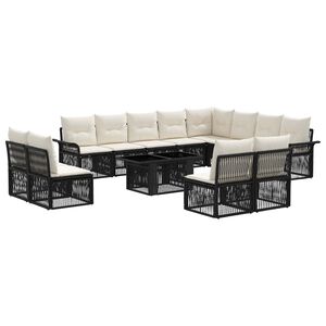 vidaXL Gartensofa-set 13 stk. Schwarz und Cremewei&szlig; Poly-Rattan