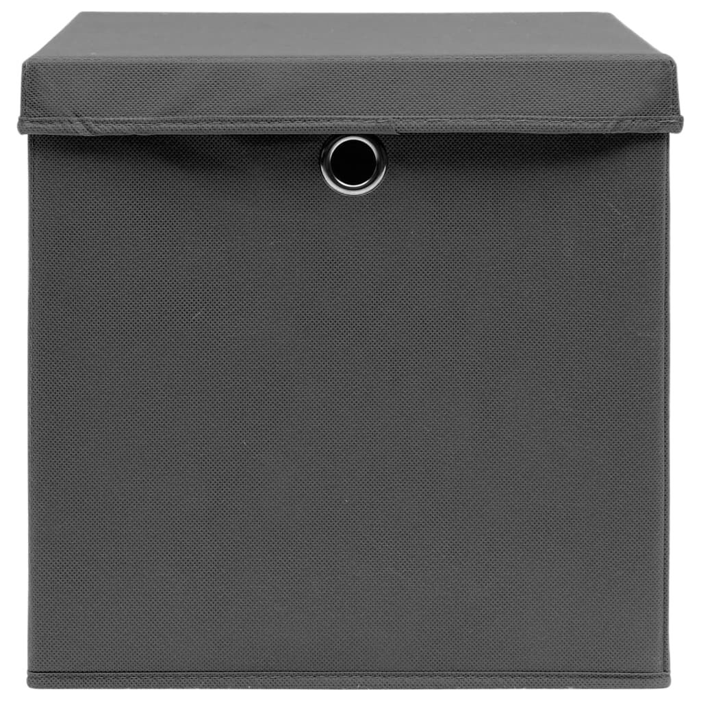 Aufbewahrungsboxen mit Deckel 10 Stk Grau 32×32×32 cm Stoff K8T0 