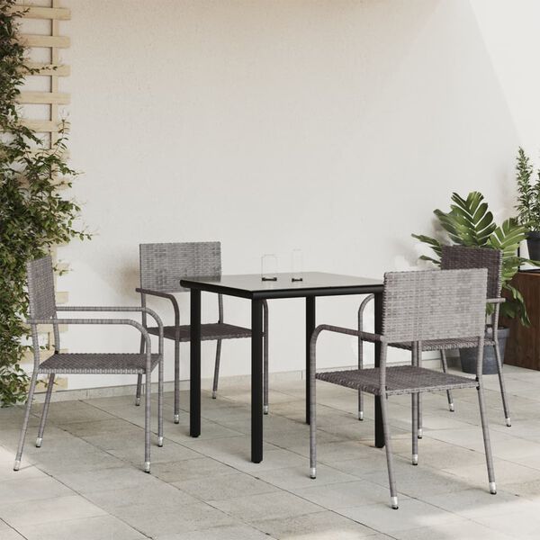vidaXL 5-tlg. Garten-Essgruppe Grau und Schwarz Poly Rattan und Stahl