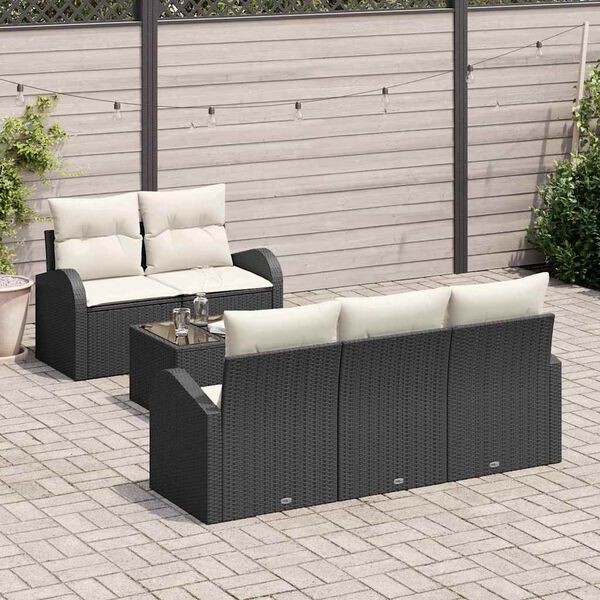 vidaXL Garten-Sofa-Set mit Kissen mit Speicher 6 pcs Schwarz und Creme