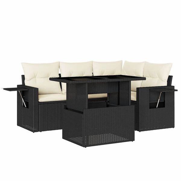 vidaXL 5-tlg. Garten-Sofagarnitur mit Kissen Schwarz Poly Rattan