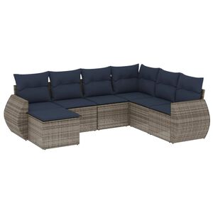 vidaXL 7-teiliges Gartensofa-Set mit Kissen, grau, Polyrattan