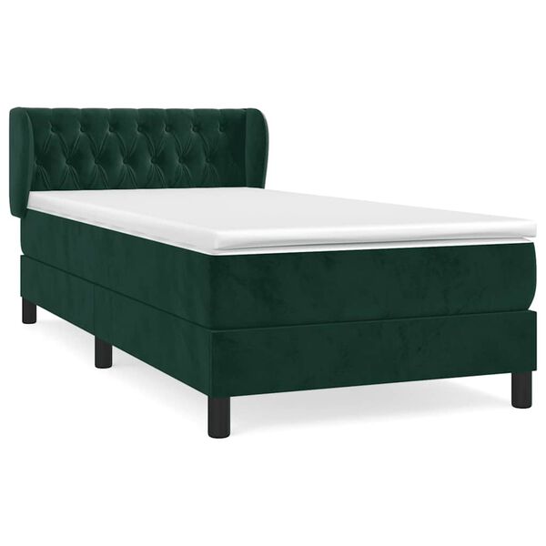 vidaXL Boxspringbett mit Matratze Dunkelgr&uuml;n 90x190 cm Samt