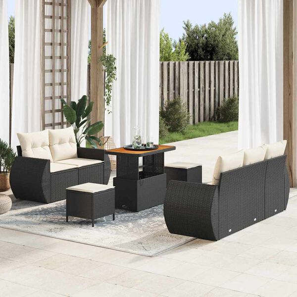 vidaXL Gartensofa-set 8 pcs Schwarz Poly-Rattan