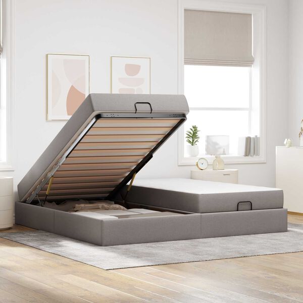 vidaXL Bettgestell mit Matratze mit Matratze 2 pcs Taupe Stoff