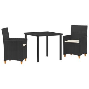 vidaXL Garten Essgruppe 3 pcs Schwarz Poly-Rattan