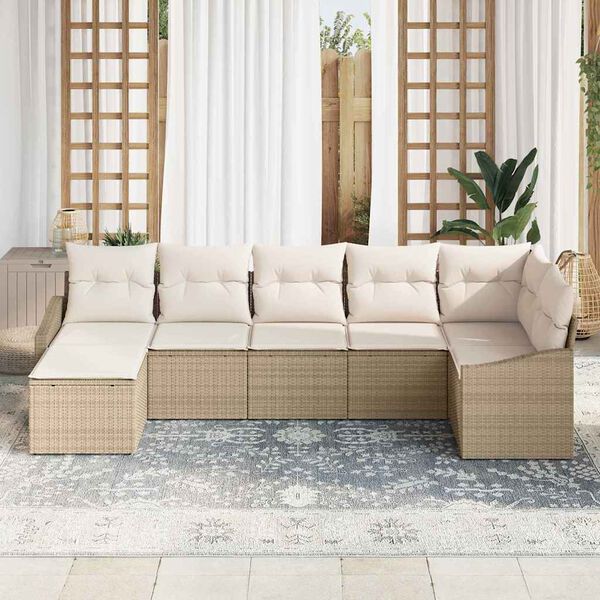 vidaXL Sofa Set mit Kissen 7 pcs Beige Poly-Rattan