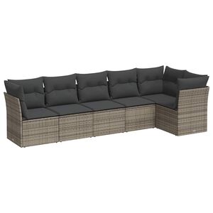 vidaXL 6-tlg. Garten-Sofagarnitur mit Kissen Grau Poly Rattan