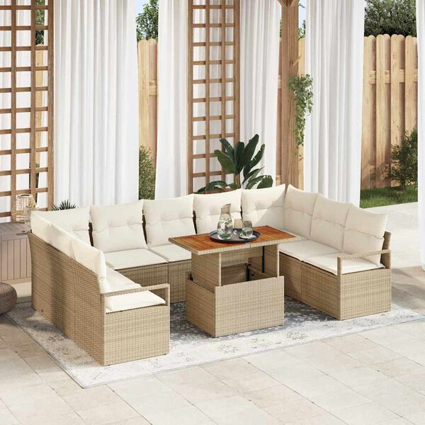 vidaXL Garten-Sofa-Set mit Kissen mit Kissen 10 pcs Beige und Creme