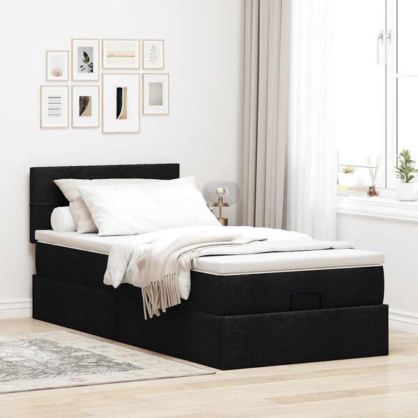 vidaXL Ottoman-Bett mit Matratze Schwarz 100x200 cm Stoff