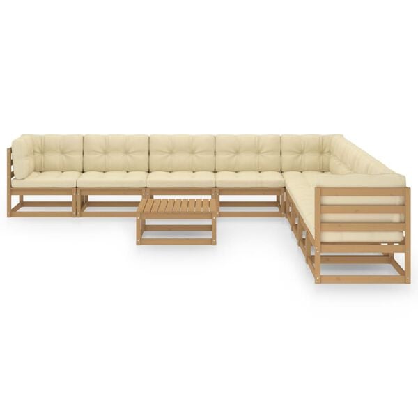 vidaXL 10-tlg. Garten-Lounge-Set mit Kissen Honigbraun Massivholz