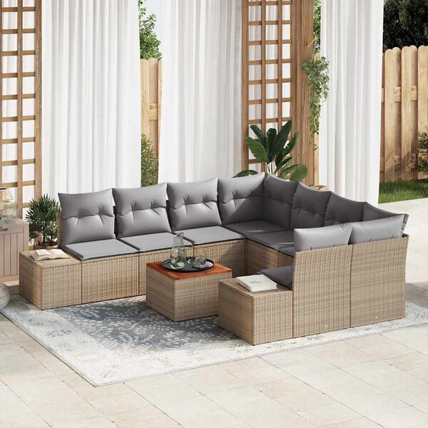 vidaXL Gartensofa-set mit Kissen 9 pcs Beige Poly-Rattan