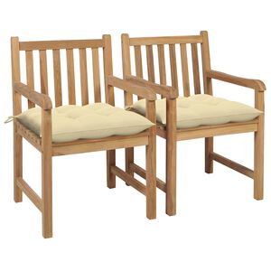 vidaXL Gartenst&uuml;hle 2 Stk. mit Cremewei&szlig;en Kissen Massivholz Teak
